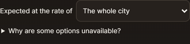 The Expected at the rate of dropdown set to The whole city