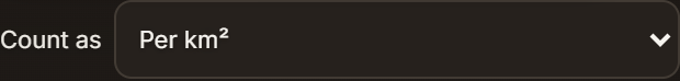 The Count as dropdown set to Per km²