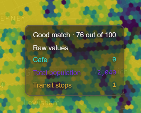 Hover card over the same area reading Strong match, 83 out of 100