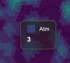 Hover card over the same kind of London area reading Atm, 3