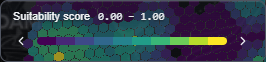 MapBees suitability score legend showing the color scale from low to high scores